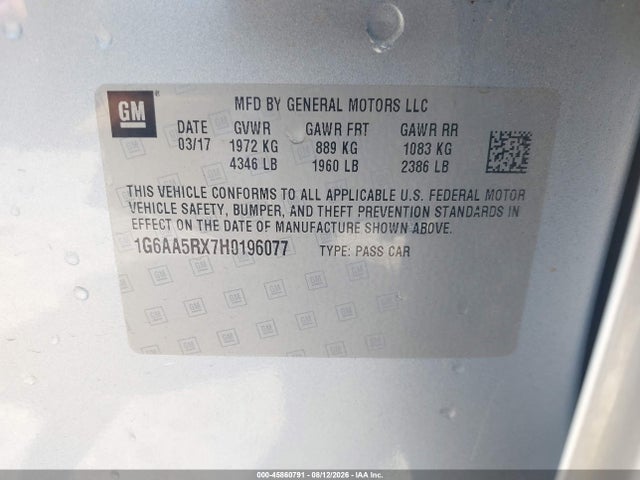2017 Cadillac Ats Standard მანქანა იყიდება აუქციონზე, vin: 1G6AA5RX7H0196077, აუქციონის ნომერი: 45860791