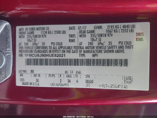 Ford Escape Titanium 2017 1FMCU9J90HUE82021 Image 9