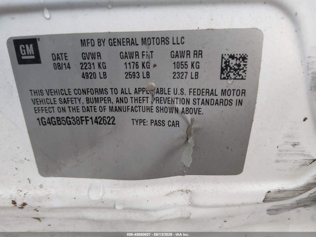 Aukcja sprzedaży 2015 Buick Lacrosse Leather, vin: 1G4GB5G38FF142622, numer aukcji: 45860807