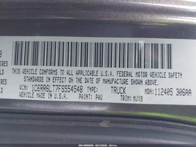 Aukcja sprzedaży 2015 Ram 1500 Lone Star, vin: 1C6RR6LT7FS554548, numer aukcji: 45860886