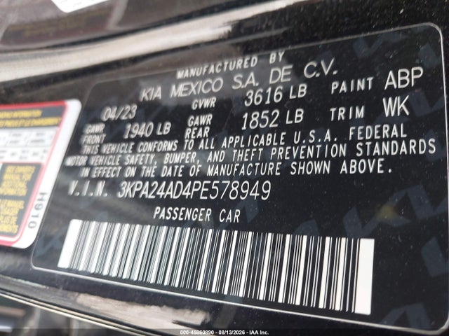Продаж на аукціоні авто 2023 Kia Rio Lx, vin: 3KPA24AD4PE578949, номер лоту: 45860890