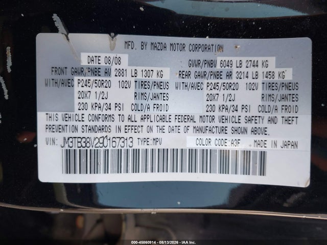 Aukcja sprzedaży 2009 Mazda Cx-9 Grand Touring, vin: JM3TB38V290167313, numer aukcji: 45860914