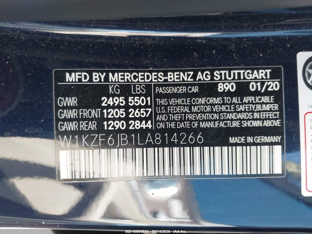 Aukcja sprzedaży 2020 Mercedes-benz E 450 4matic, vin: W1KZF6JB1LA814266, numer aukcji: 45860924