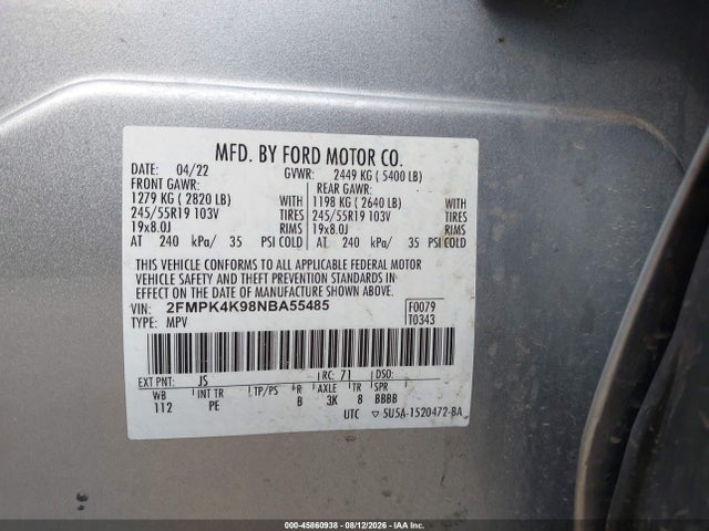 Aukcja sprzedaży 2022 Ford Edge Titanium, vin: 2FMPK4K98NBA55485, numer aukcji: 45860938