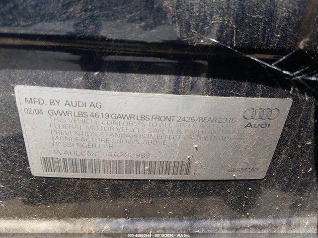 Продажа на аукционе авто 2004 Audi A4 1.8t, vin: WAULC68E64A202989, номер лота: 45860946