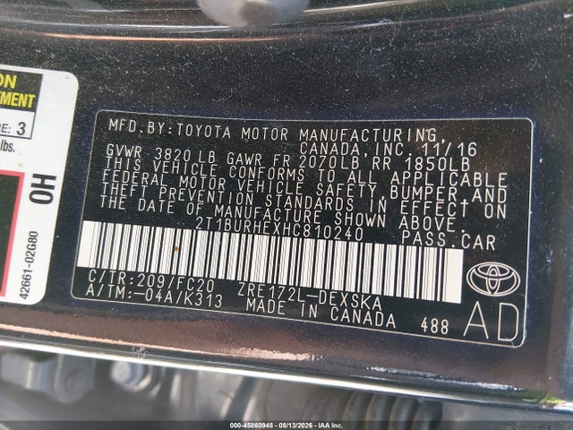 Toyota COROLLA SE 2017 2T1BURHEXHC810240 Image 9