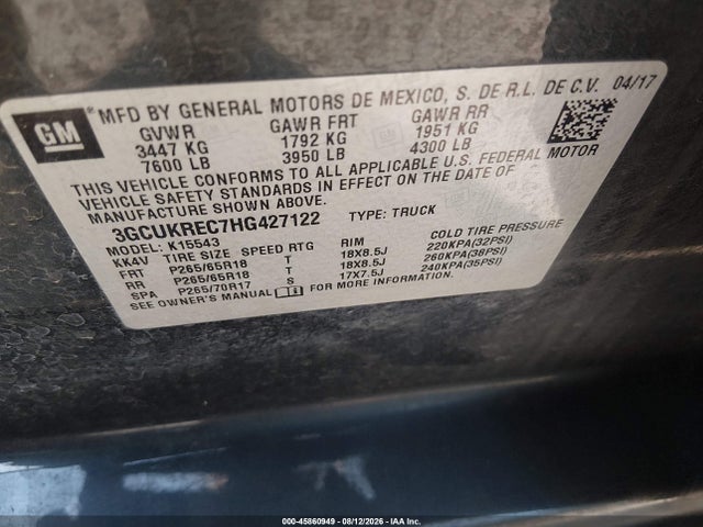 Chevrolet Silverado 1500 Lt 2017 3GCUKREC7HG427122 Image 9