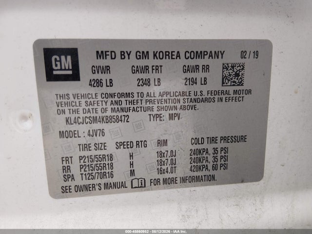 Aukcja sprzedaży 2019 Buick Encore Fwd Essence, vin: KL4CJCSM4KB858472, numer aukcji: 45860952