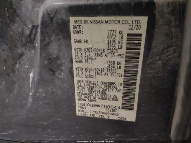 Nissan Frontier Sv 4x4 2021 1N6ED0EB9MN700044 Image 9