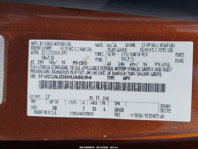 Ford Escape Titanium 2017 1FMCU9JD5HUA86364 Image 9