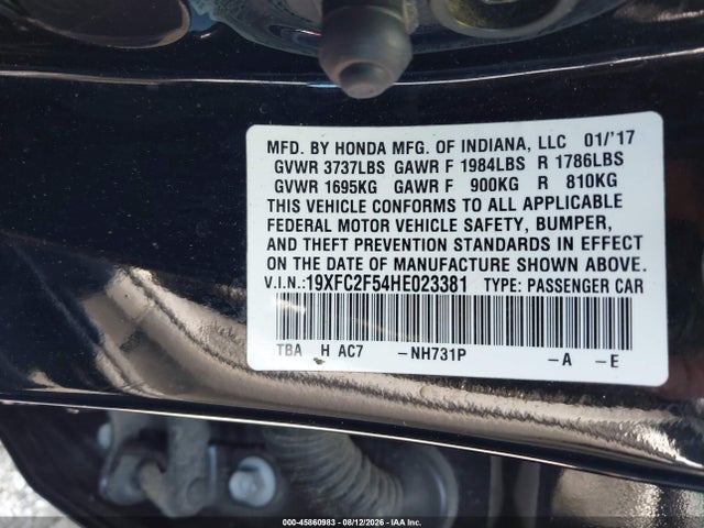 Aukcja sprzedaży 2017 Honda Civic Lx, vin: 19XFC2F54HE023381, numer aukcji: 45860983