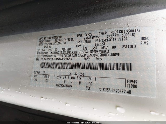 Продажа на аукционе авто 2025 Ford Transit-350 Cargo Van, vin: 1FTBW3X83SKA91681, номер лота: 45860988