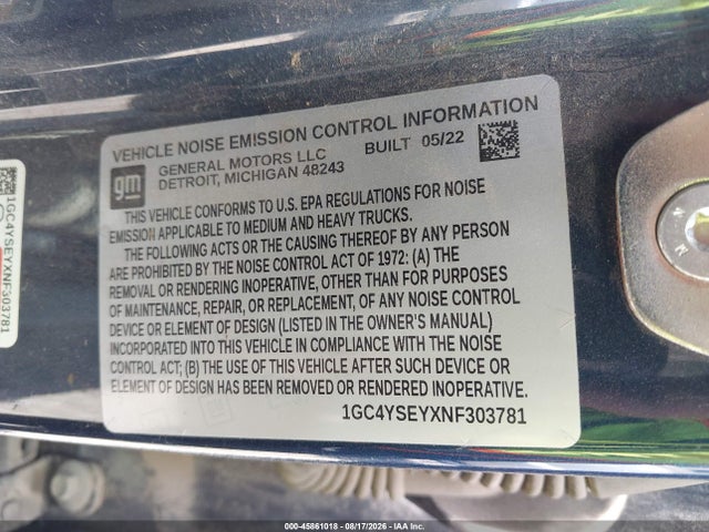 Auction sale of the 2022 Chevrolet Silverado 3500hd 4wd  Long Bed Wt, vin: 1GC4YSEYXNF303781, lot number: 45861018