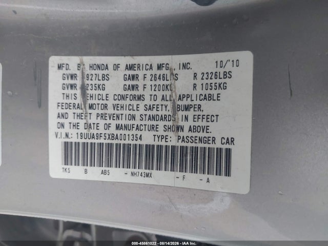 Продажа на аукционе авто 2011 Acura Tl 3.7, vin: 19UUA9F5XBA001354, номер лота: 45861022