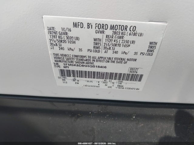 Продажа на аукционе авто 2017 Ford Explorer Xlt, vin: 1FM5K8D86HGB18406, номер лота: 45861027