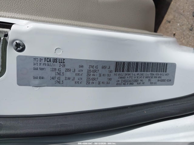 Aukcja sprzedaży 2020 Dodge Grand Caravan Sxt, vin: 2C4RDGCG4LR169820, numer aukcji: 45861047