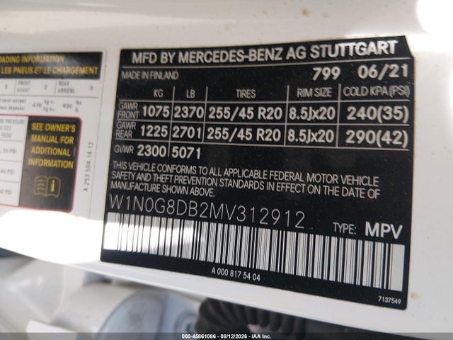 45861086 :رقم المزاد ، W1N0G8DB2MV312912 vin ، 2021 Mercedes-benz Glc 300 Suv مزاد بيع