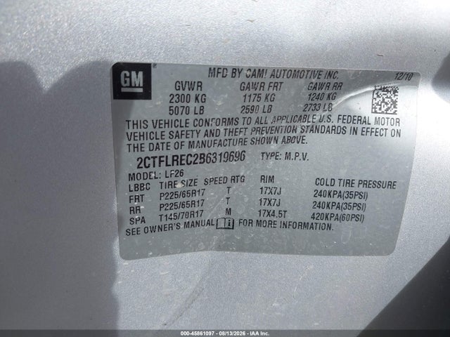 45861097 :رقم المزاد ، 2CTFLREC2B6319696 vin ، 2011 Gmc Terrain Sle-1 مزاد بيع