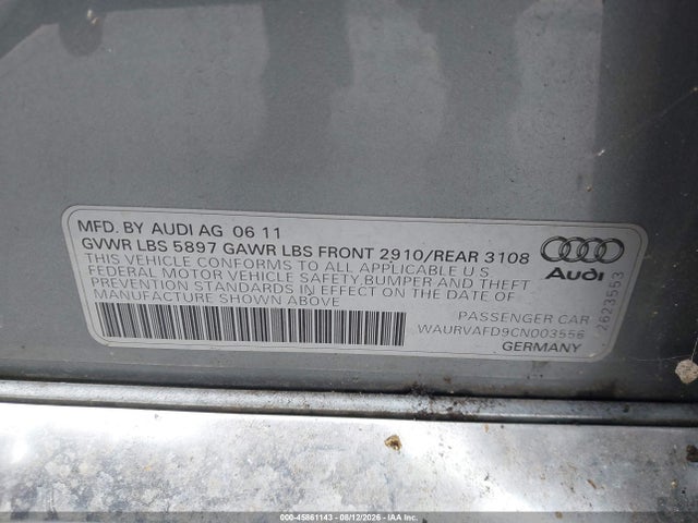 Продажа на аукционе авто 2012 Audi A8 L L 4.2 (tiptronic) (no Longer Orderable), vin: WAURVAFD9CN003556, номер лота: 45861143