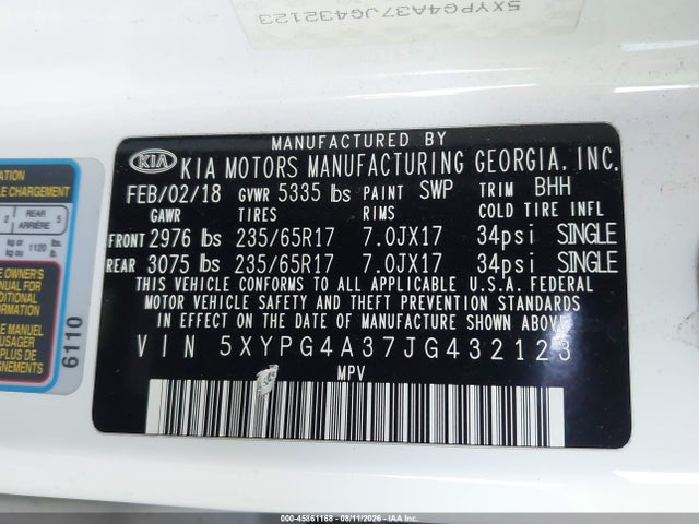 KIA Sorento 2.4l Lx 2018 5XYPG4A37JG432123 Image 9