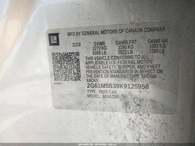 Продажа на аукционе авто 2019 Cadillac Xts Luxury, vin: 2G61M5S39K9125958, номер лота: 45861169