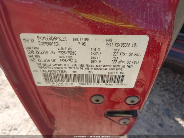 Aukcja sprzedaży 2005 Jeep Liberty Sport, vin: 1J4GL48K75W703824, numer aukcji: 45861181