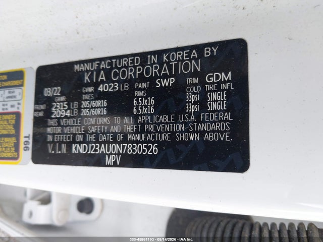 Продажа на аукционе авто 2022 Kia Soul Lx, vin: KNDJ23AU0N7830526, номер лота: 45861193