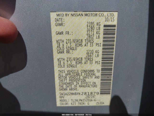 Nissan MURANO S 2015 5N1AZ2MH8FN281879 Image 9