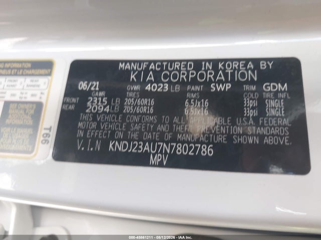 Aukcja sprzedaży 2022 Kia Soul Lx, vin: KNDJ23AU7N7802786, numer aukcji: 45861211