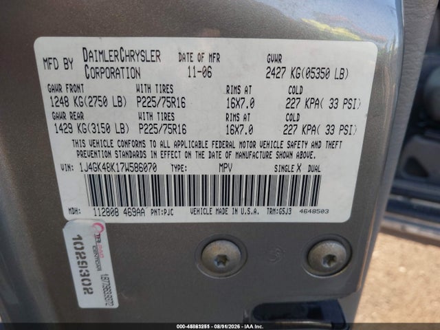 45861251 :رقم المزاد ، 1J4GK48K17W586070 vin ، 2007 Jeep Liberty Sport مزاد بيع