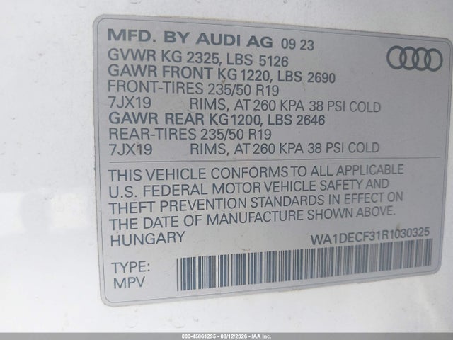 45861295 :رقم المزاد ، WA1DECF31R1030325 vin ، 2024 Audi Q3 Premium 45 Tfsi S Line Quattro Tiptronic مزاد بيع