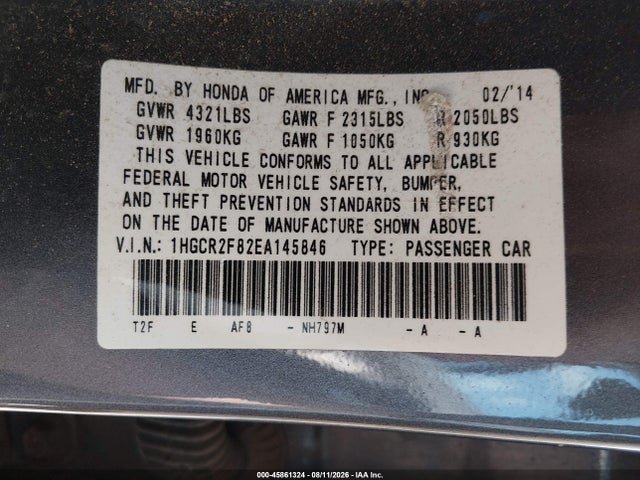 Продажа на аукционе авто 2014 Honda Accord Ex-l, vin: 1HGCR2F82EA145846, номер лота: 45861324