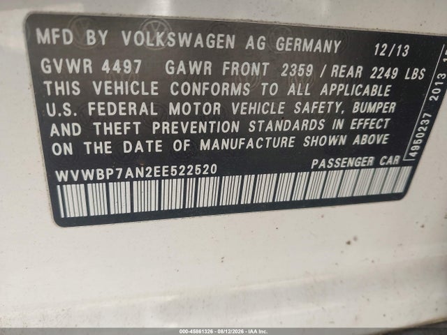 Продаж на аукціоні авто 2014 Volkswagen Cc 2.0t Sport, vin: WVWBP7AN2EE522520, номер лоту: 45861326