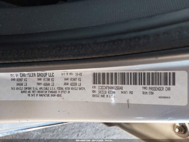 45861349 :رقم المزاد ، 1C3CC4FB4AN126648 vin ، 2010 Chrysler Sebring Touring مزاد بيع