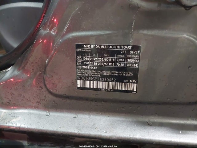 Aukcja sprzedaży 2018 Mercedes-benz Gla 250 4matic, vin: WDCTG4GB7JJ380452, numer aukcji: 45861362