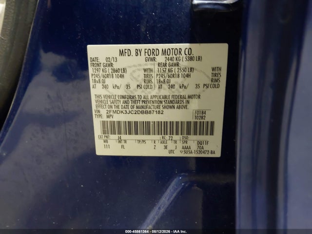 2013 Ford Edge Sel მანქანა იყიდება აუქციონზე, vin: 2FMDK3JC2DBB87182, აუქციონის ნომერი: 45861364