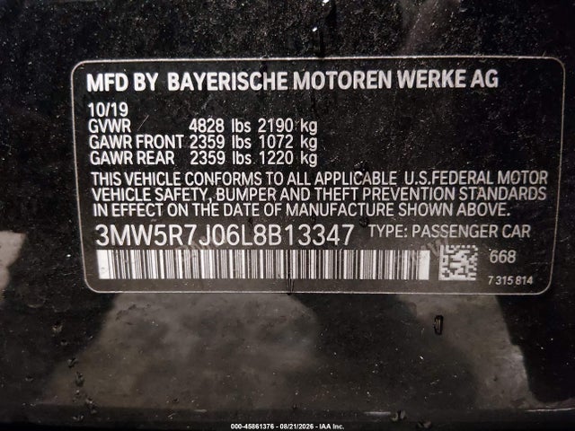 Продажа на аукционе авто 2020 Bmw 330i Xdrive, vin: 3MW5R7J06L8B13347, номер лота: 45861376