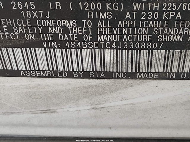 45861392 :رقم المزاد ، 4S4BSETC4J3308807 vin ، 2018 Subaru Outback 3.6r Touring مزاد بيع