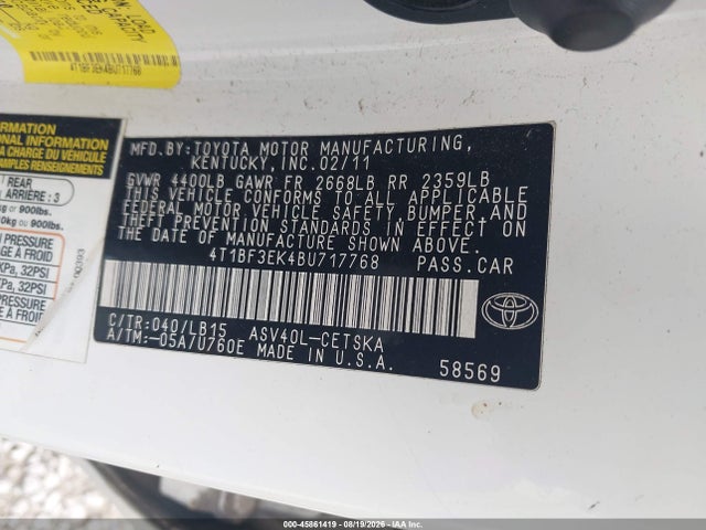 Продаж на аукціоні авто 2011 Toyota Camry Se, vin: 4T1BF3EK4BU717768, номер лоту: 45861419