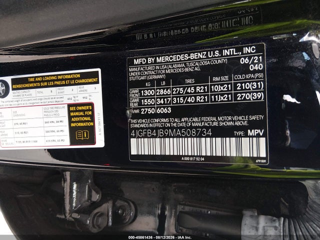 4JGFB4JB9MA508734 Mercedes-Benz GLE 350