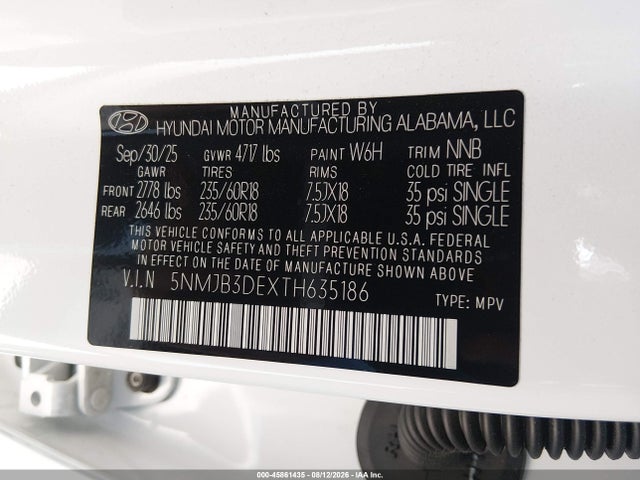 5NMJB3DEXTH635186 Hyundai TUCSON SEL