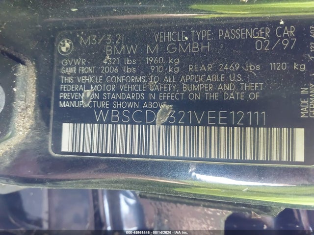 45861446 :رقم المزاد ، WBSCD0321VEE12111 vin ، 1997 Bmw M3 مزاد بيع