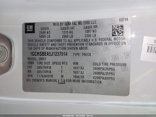 Chevrolet Colorado Wt 2018 1GCHSBEA5J1237914 Image 9