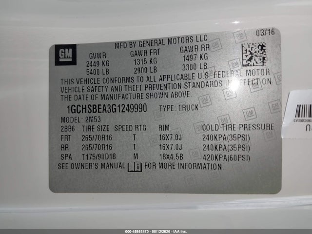 Chevrolet Colorado 2wd Wt 2016 1GCHSBEA3G1249990 Image 9