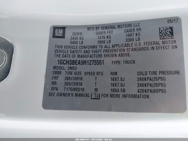 Chevrolet Colorado 2wd Wt 2017 1GCHSBEA9H1275561 Image 9