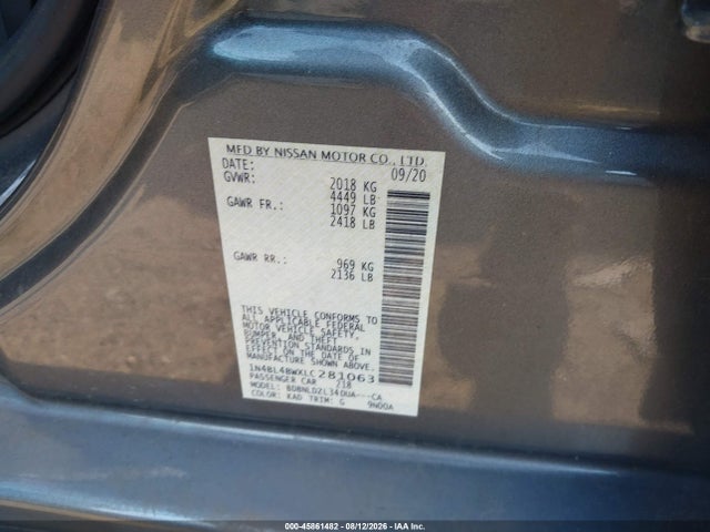 Aukcja sprzedaży 2020 Nissan Altima S Intelligent Awd, vin: 1N4BL4BWXLC281063, numer aukcji: 45861482