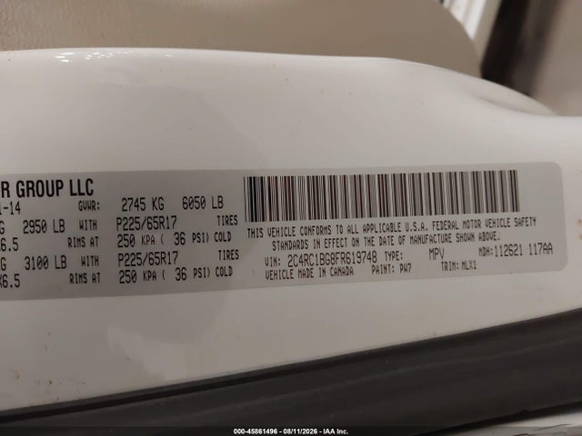 Продажа на аукционе авто 2015 Chrysler Town & Country Touring, vin: 2C4RC1BG8FR619748, номер лота: 45861496