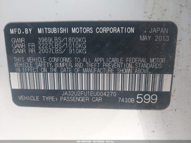 45861566 :رقم المزاد ، JA32U2FU1EU004270 vin ، 2014 Mitsubishi Lancer Es مزاد بيع