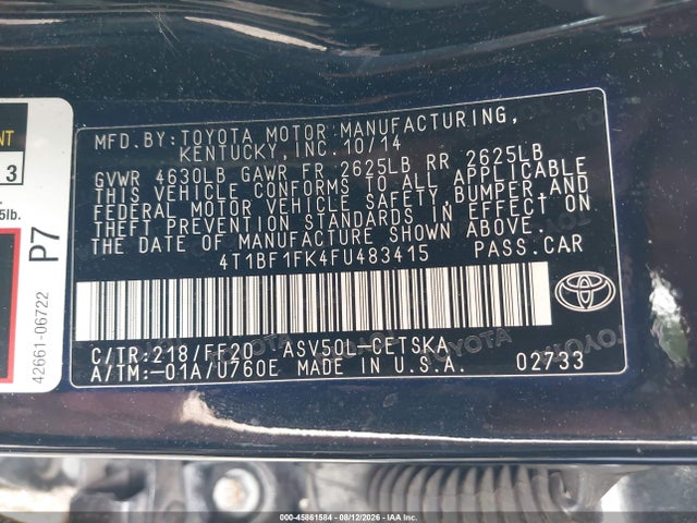 Aukcja sprzedaży 2015 Toyota Camry Se, vin: 4T1BF1FK4FU483415, numer aukcji: 45861584