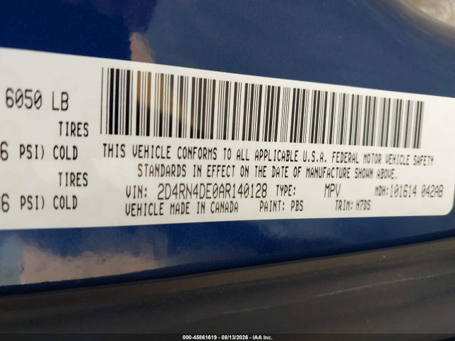 Aukcja sprzedaży 2010 Dodge Grand Caravan Se, vin: 2D4RN4DE0AR140128, numer aukcji: 45861619